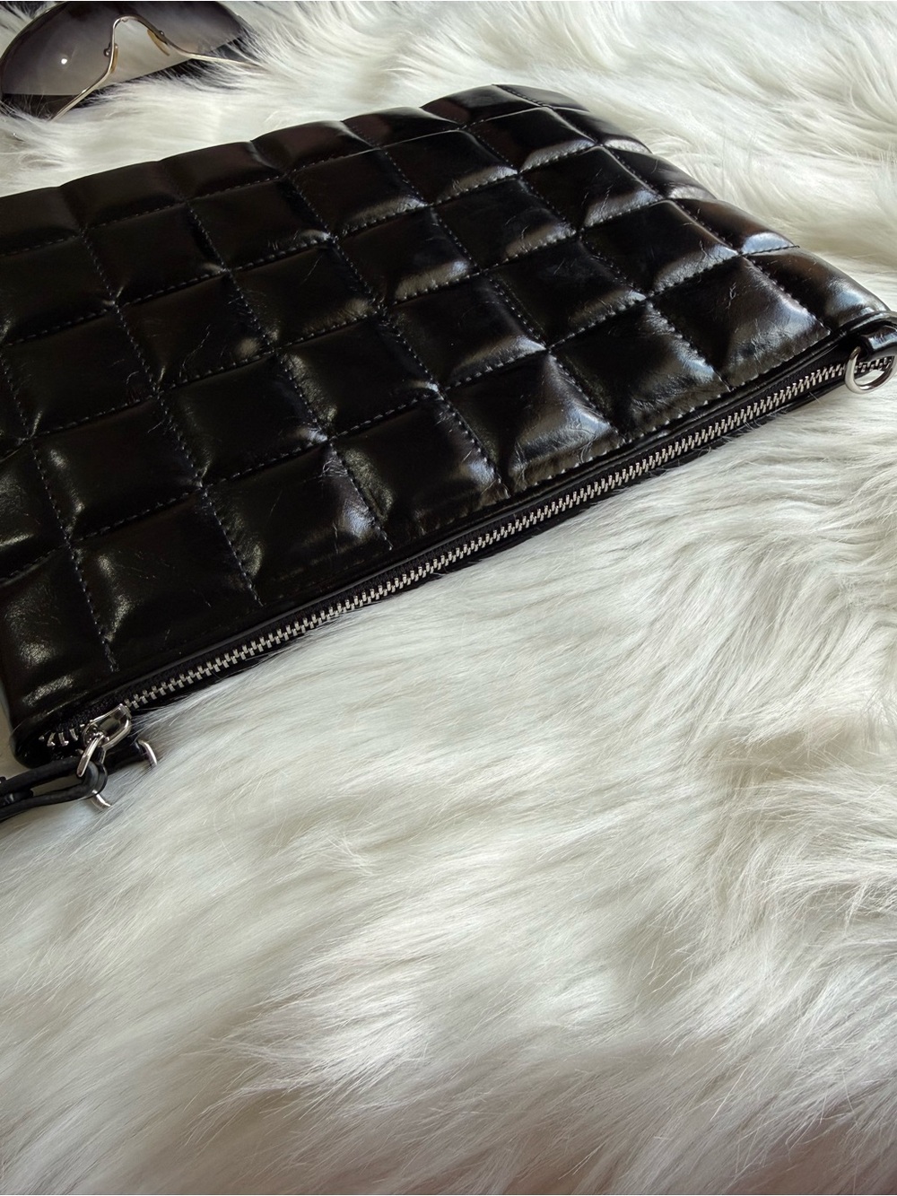 Zara Quilted Clutch Black with Silver Chain - Picture 12 of 16